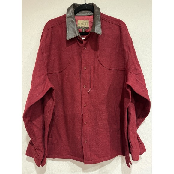 Cabela's Other - NWT VTG 90s Cabelas Mens XL‎ Leather Collar Wool Button Shirt Jacket Shacket Red